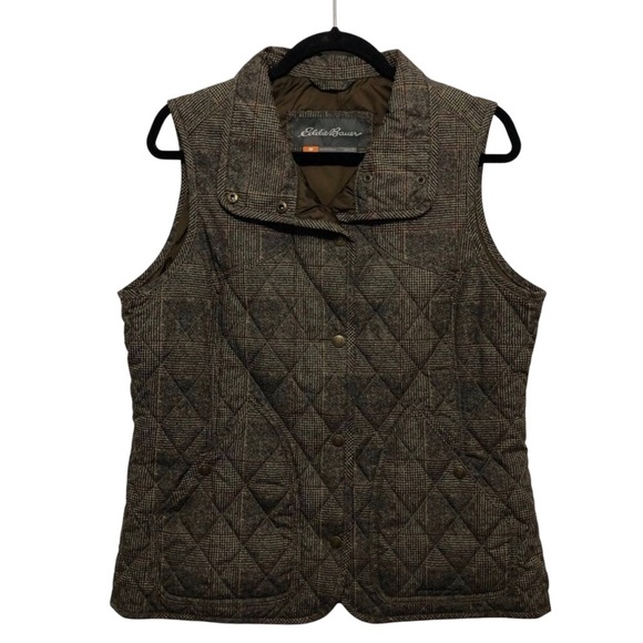 Eddie Bauer Sportshop Plaid Quilted Lined High Neck Vest‎ Size Large TL - Picture 1 of 11